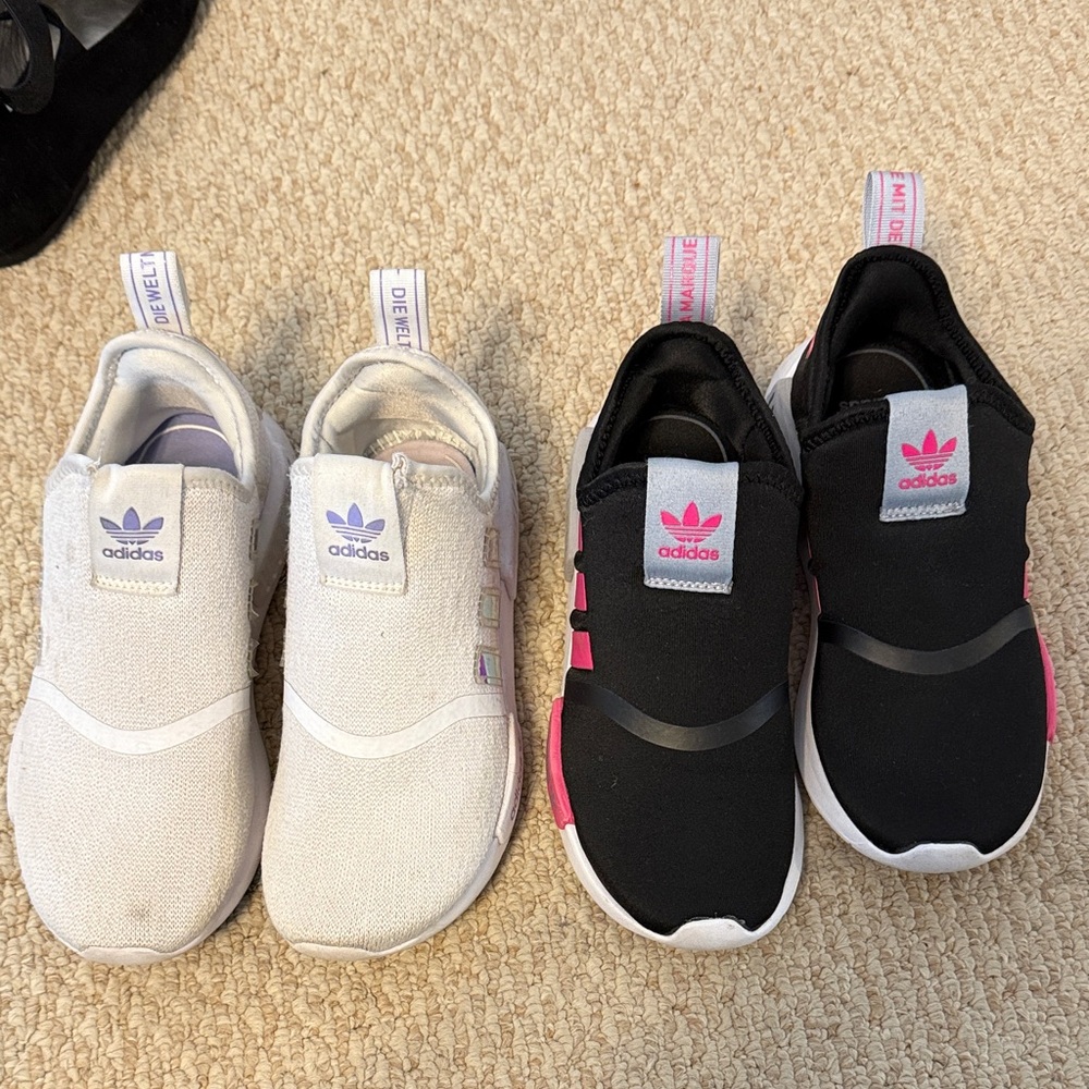 Adidas Kids Sneakers - White and Black with Pink Accents